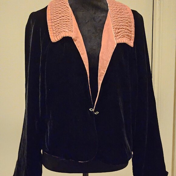 Black Velvet Blazer With Rose Gold Trim Soft Surroundings Size Medium - Picture 5 of 6